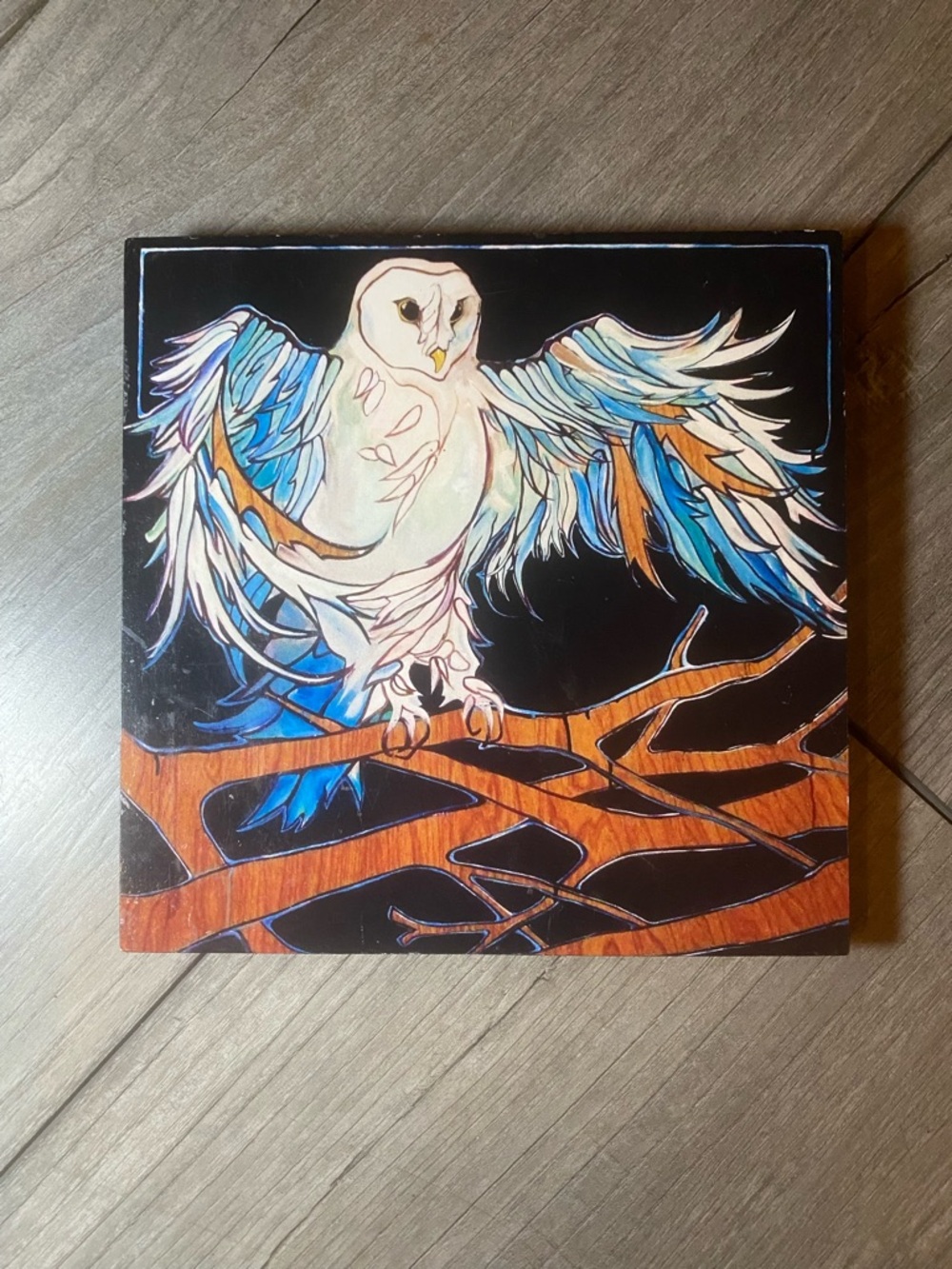 EUC 8x8 Owl Painting Nature Wildlife Bohemian Decor by @Zabrinafineart